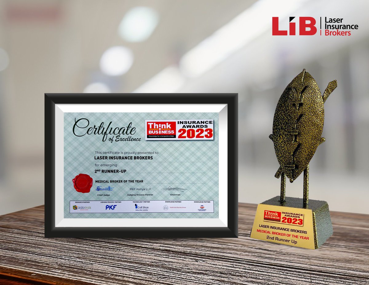 LaserInsureKE's tweet photo. Proud &amp; honored to be recognized as the industry's best! LIB has been bestowed Life Broker of the Year, 2nd runners up Medical Broker of the Year,  2nd runners up Overall Best Insurance Broker! And 2nd runners up Corporate lines #ThinkBusinessInsuranceAwards #InsuranceExcellence https://t.co/J2hdpVTUgv