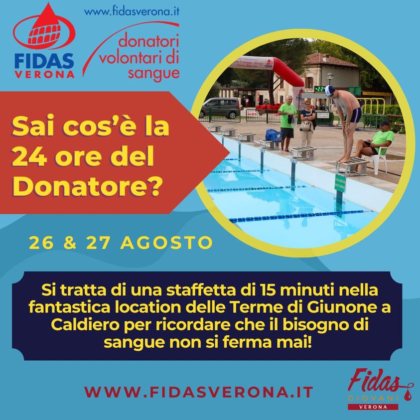 GiovMusso's tweet photo. Sono aperte le iscrizioni, non mancate: il bisogno di sangue e plasma d'estate non va in vacanza. 
#termedigiunone #verona #donasanguedonavita #nuoto #piscina #estate #agosto https://t.co/99vYm2N8ws