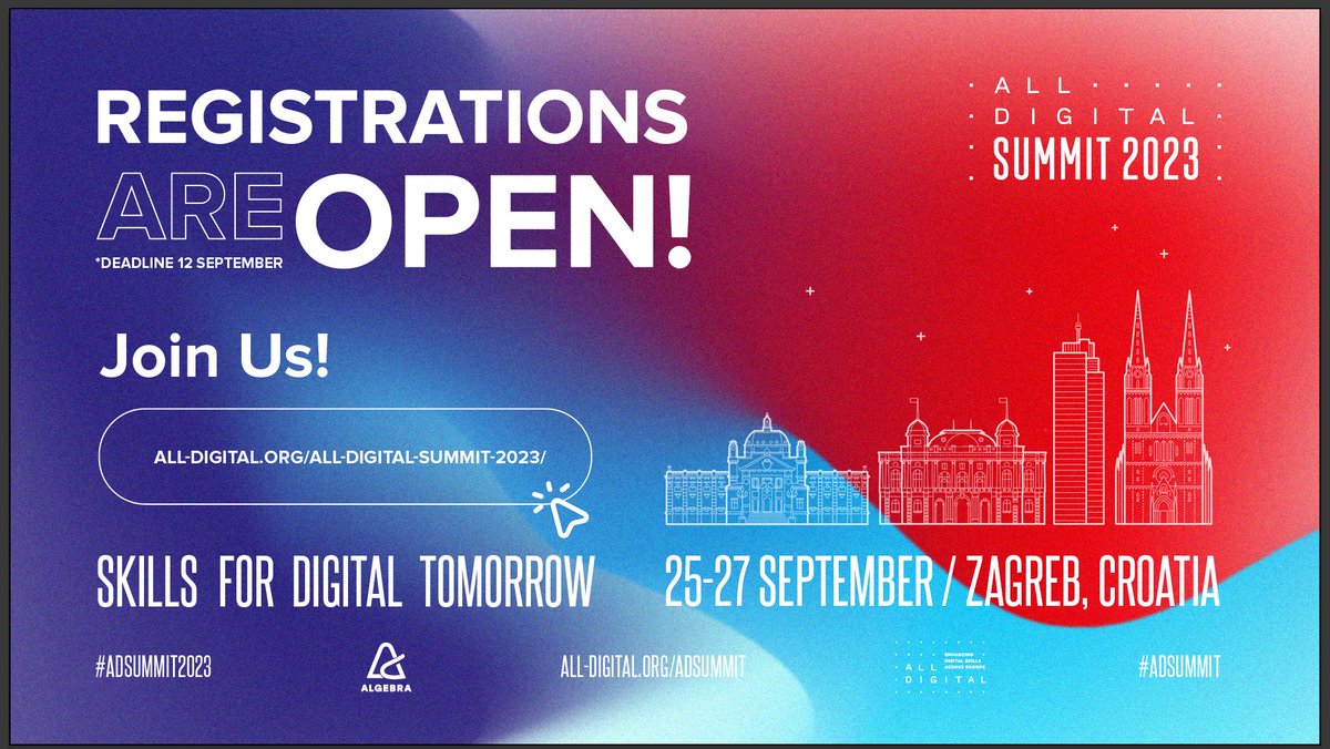 📢The #registration to the #ADSummit2023 in Zagreb is now OPEN ! 🌐 Connect with 200+ professionals, engage in keynotes, panels, and workshops to stay updated on #digitalskills. Embrace Skills for Digital Tomorrow and secure your spot now! 🔗 bit.ly/3Okg9i3