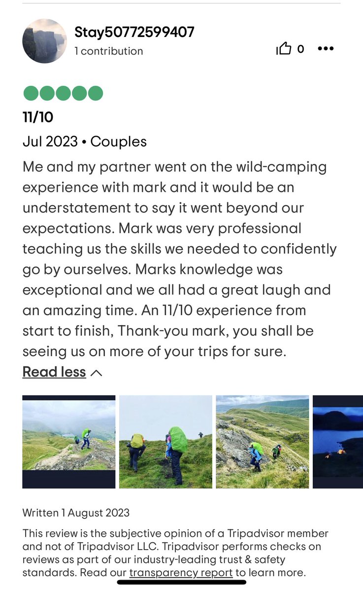 Oooh… another ⭐️⭐️⭐️⭐️⭐️ review! Thank you so much for taking the time to review my recent wild camping trip - it makes all worthwhile to read that you enjoyed your experience so much. Thank you. tripadvisor.co.uk/Attraction_Rev…