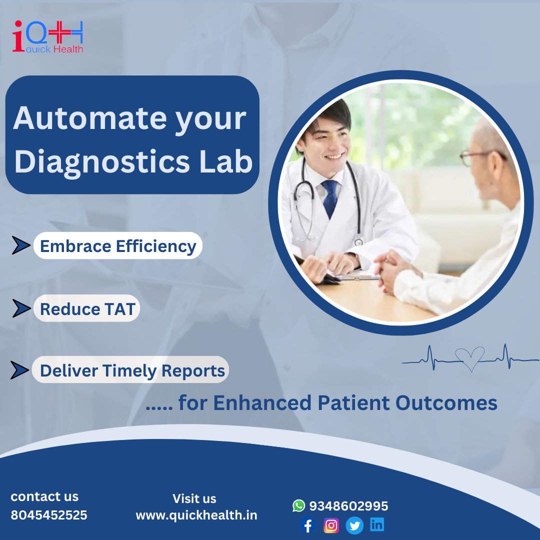IqhLtd's tweet image. iQH's advanced diagnostic lab software streamlines processes, reducing Turnaround Time(TAT) and report delivery time.Experience faster, accurate results and deliver exceptional #PatientCare. 

Visit us:quickhealth.in
Call us:8045452525

#IQH #labmanagementsoftware #LIMS