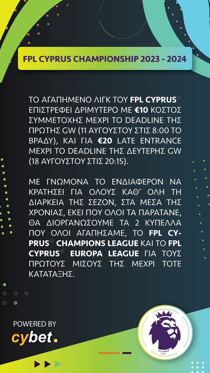 fplcyprus's tweet photo. The greatest Championship is here! #FPL #FPLCommunity https://t.co/dhRNHpUcer