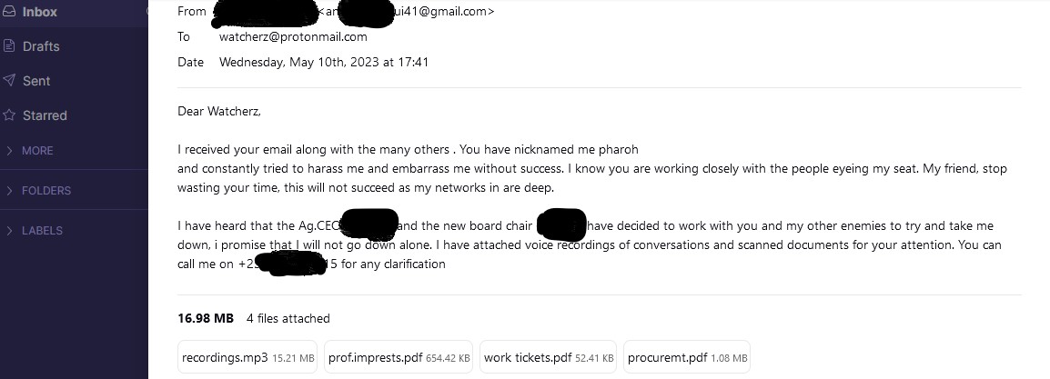 watcherz (@watcherzintl) on Twitter photo We have collected a lot of scanned documents , audio recordings ,information as well as complaints. The fight to free <a href="/KEMRI_Kenya/">Kenya Medical Research Institute</a> is alive. We have 3 emails from the tyrant himself trying to go down with the ship. <a href="/StateHouseKenya/">State House Kenya</a> <a href="/WilliamsRuto/">William Samoei Ruto, PhD</a> <a href="/MOH_Kenya/">Ministry of Health</a> <a href="/Nakhumicha_S/">Nakhumicha S. Wafula E.G.H</a> We have collected a lot of scanned documents , audio recordings ,information as well as complaints. The fight to free <a href="/KEMRI_Kenya/">Kenya Medical Research Institute</a> is alive. We have 3 emails from the tyrant himself trying to go down with the ship. <a href="/StateHouseKenya/">State House Kenya</a> <a href="/WilliamsRuto/">William Samoei Ruto, PhD</a> <a href="/MOH_Kenya/">Ministry of Health</a> <a href="/Nakhumicha_S/">Nakhumicha S. Wafula E.G.H</a>