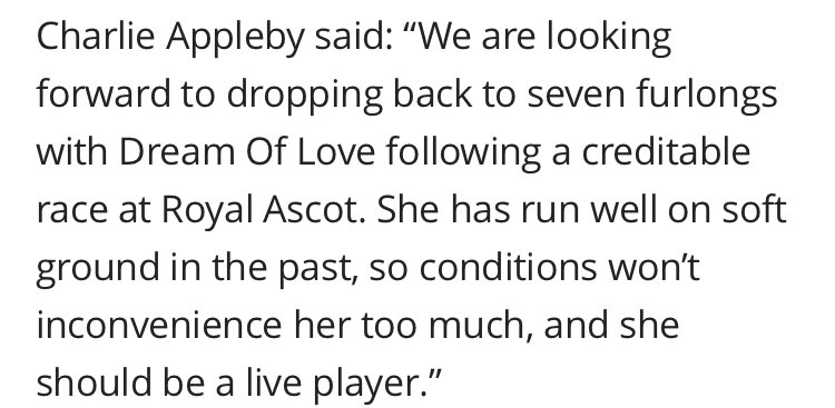 GodolphinFanz's tweet image. Charlie’s thoughts on DREAM OF LOVE at @Goodwood_Races in the 2:25.
“Ground won’t inconvenience “
“Run well on soft”
@godolphin 
#TeamGodolphin