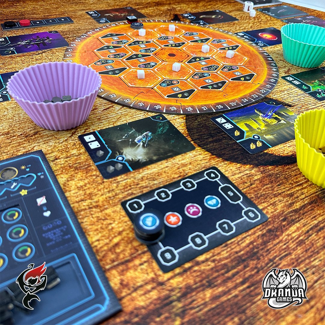 MonkeysWithFire's tweet photo. On tomorrow's show, we construct the greatest technological achievement humankind has ever known in the dice placement/manipulation game, SOLAR SPHERE, from @DrandaGames. ☀️🚀 #monkeyswithfire #boardgames #solarsphere https://t.co/yDRaQCBPP4
