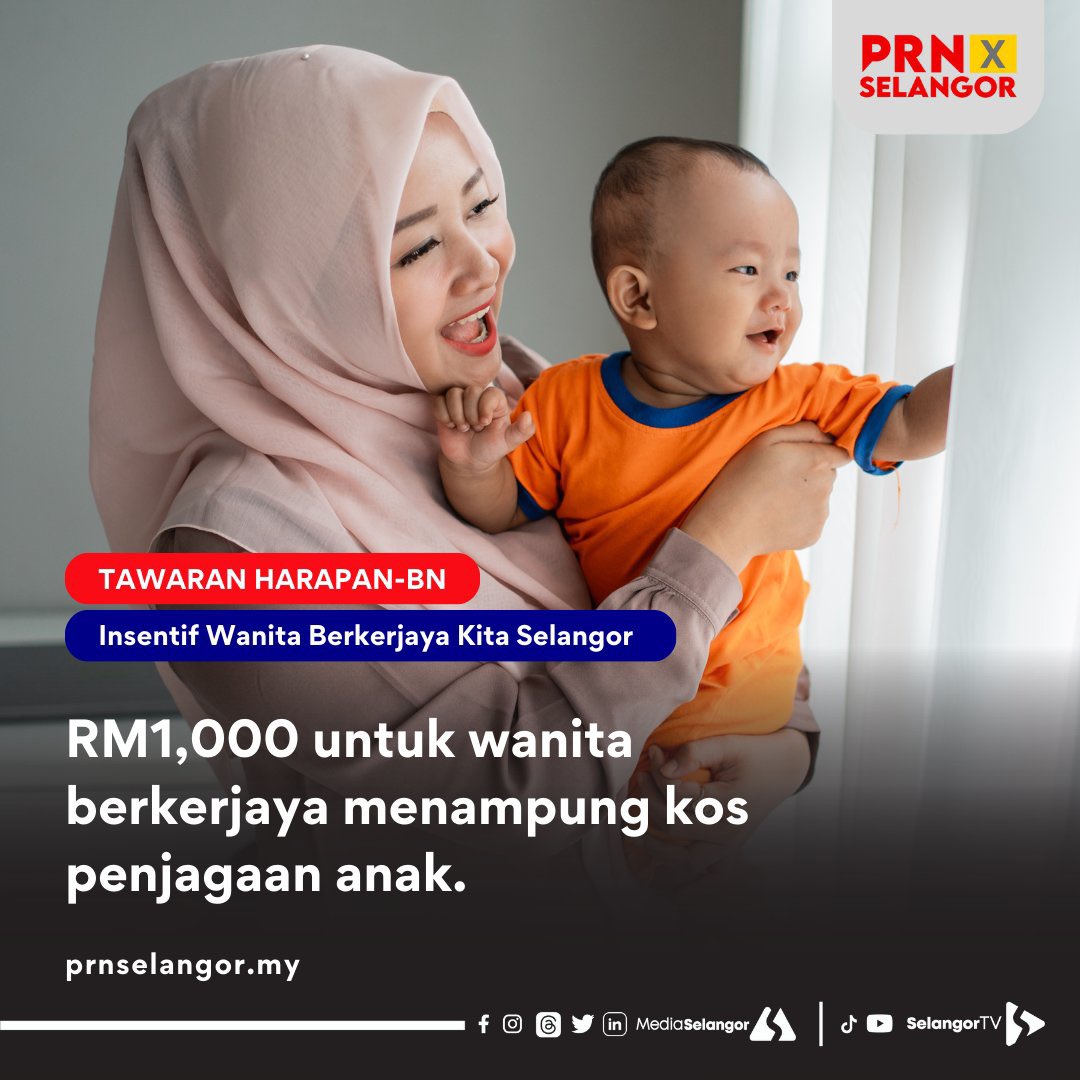 AmirudinShari's tweet photo. Khusus buat wanita bekerjaya dan mempunyai anak di Selangor, Pakatan Harapan dan Barisan Nasional menawarkan insentif khas RM 1,000 buat mereka bagi menampung kos bayaran pengasuh dan penjagaan anak mereka. 

#TawaranKitaSelangor https://t.co/C67u8F2yui