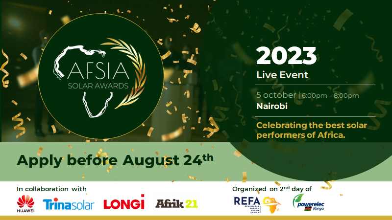 AFSIA_Official's tweet image. AFSIA Solar Awards

The #applications for this year's Awards are open. We'll honoring the achievements of experts and companies in the #solarindustry. Don't miss the #SolarAwards on October 5th.

Apply here: lnkd.in/dEDsZdB4

#africasolar #solarpower #solarenergy #SDG7
