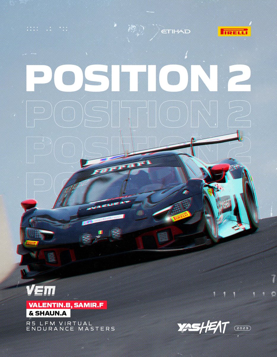 P2 at Suzuka and we're top of the LFM Virtual Endurance Masters Championship! YES, team! 💪

🏎️ <a href="/Shaun__Arnold/">Shaun Arnold 🏴󠁧󠁢󠁷󠁬󠁳󠁿</a>, <a href="/SirFoch/">FochYou</a> &amp; <a href="/ValentinGoBrr/">Valentin Barrier</a> 
🙌 <a href="/Pirelli/">Pirelli</a> <a href="/etihad/">Etihad Airways</a> @EtharaOfficial 

There are 3 rounds to go... 😅

#BringTheHeat