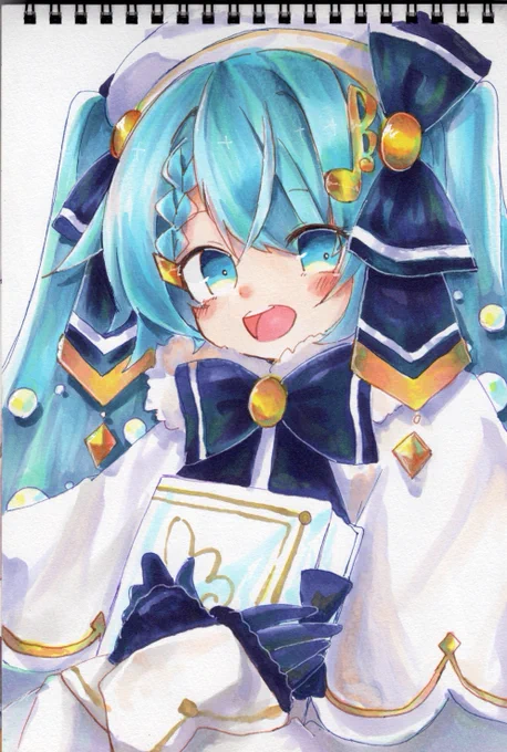 これは2年くらい前に描いた めちゃくちゃかわいいアナログ時計ちゃん!  可愛いから見てほしい! スキャンしてみた!  #コピック #初音ミク #雪ミク2021