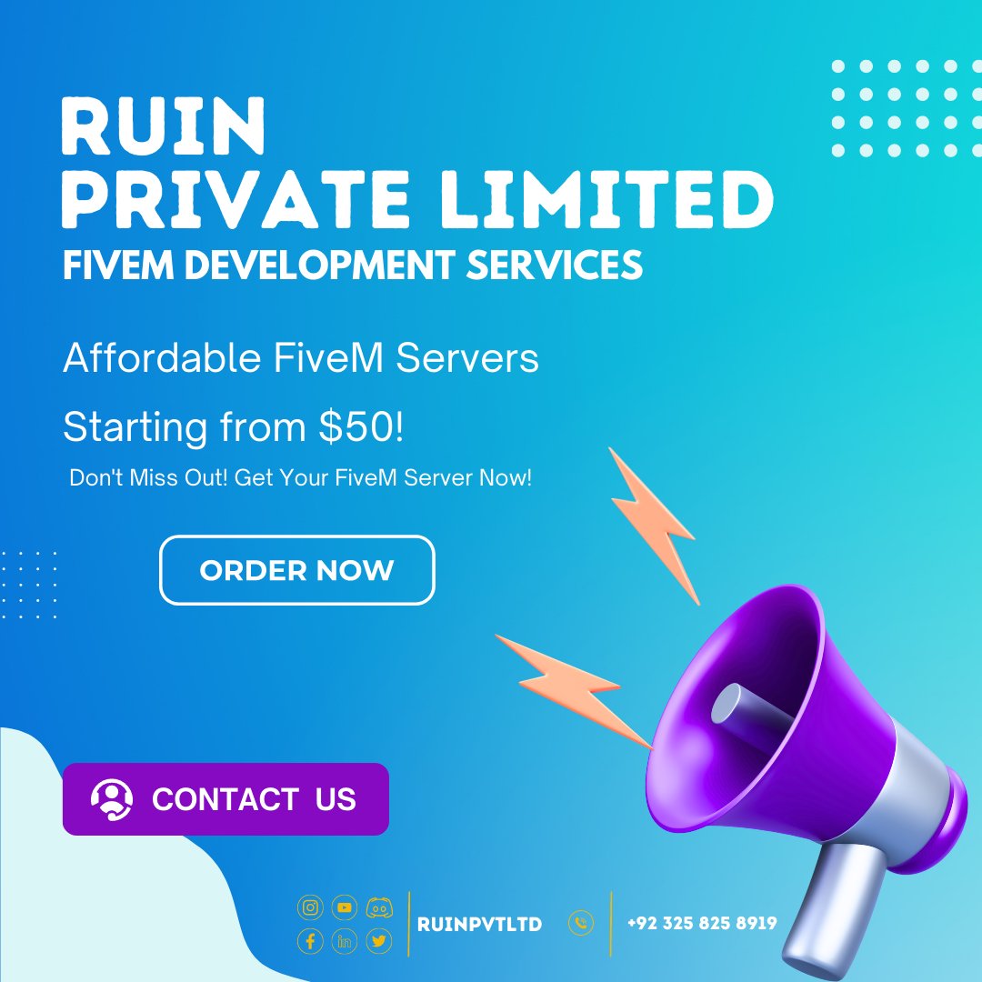 Join our  Discord Now :

discord.gg/ruinpvtltd

#RuinPrivateLimited #FiveMServers #AffordableGaming #GamingCommunity #GamingExperience #FiveMDevelopment #GamingServers #GameHosting #VirtualGaming #OnlineGaming #GamingDeals #CheapServers #GamingEnthusiasts #GamingDiscounts