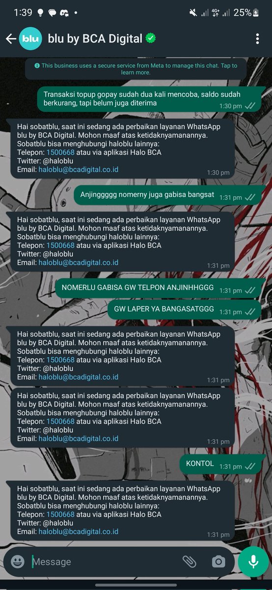 faralha's tweet photo. Jangan Pake BCA Digital!
Duit ilang, Customer Service lemot!
Bayangin aja lu lagi laper niat topup gopay, nunggu lama eh gamasuk masuk. Udah gitu duit kepotong, laporan CS gaada tanggepan sama sekali.
@haloblu tingkatin layanannya ya, anj*. https://t.co/uaeiJZpjdD