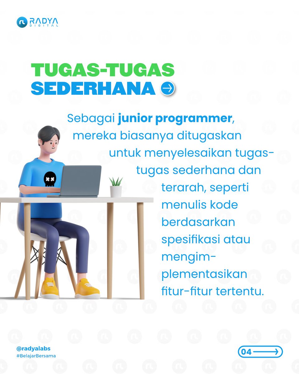 radyalabs's tweet image. Sebagian dari kita tentu pernah mendengar istilah "Junior Programmer". Tapi seperti apa karakteristik dari posisi ini? Apa saja tugasnya? Yuk cek dengan geser gambar berikut 😃
#radyadigital #programmerindonesia #juniorprogrammer