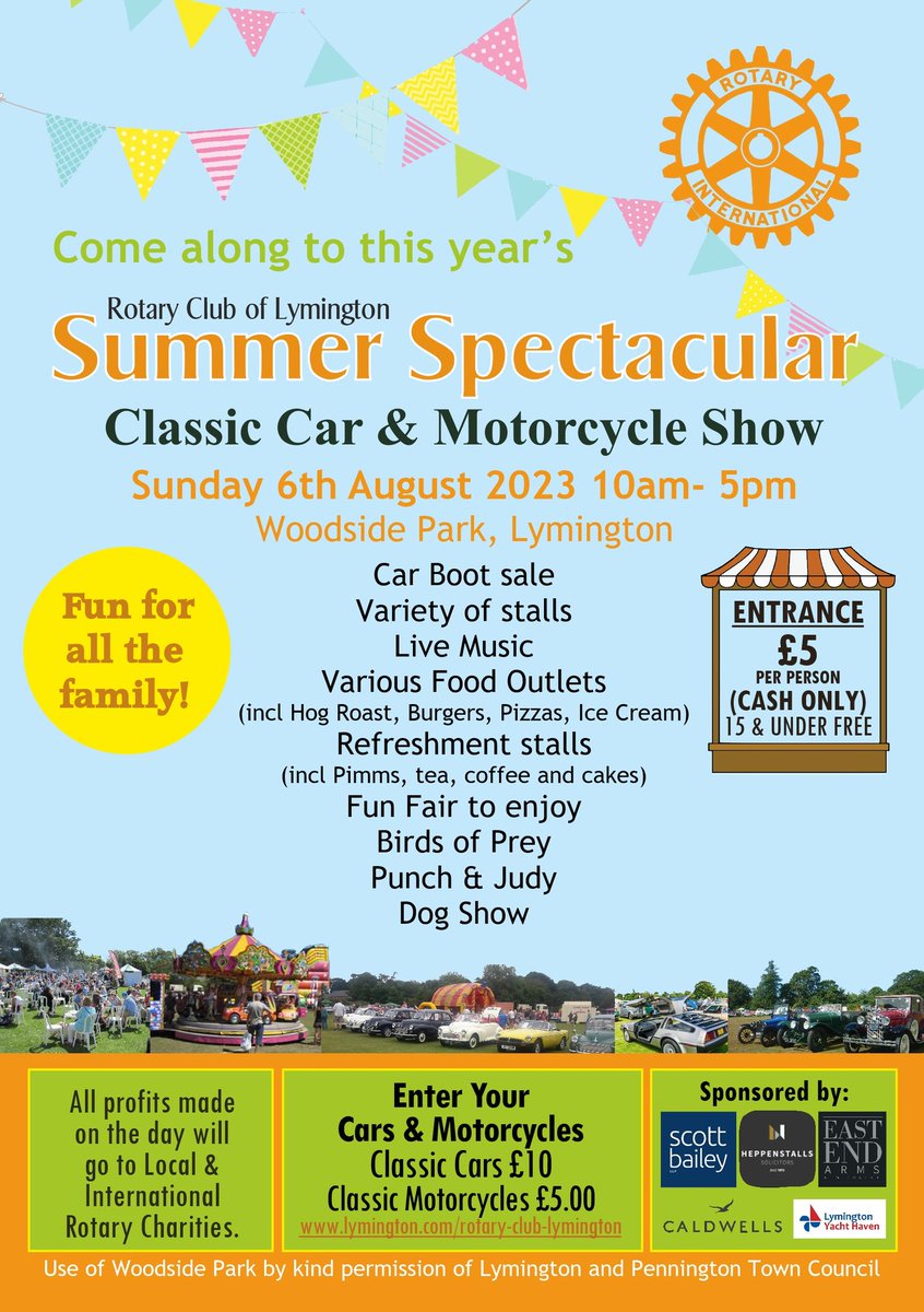 If the weather doesn't lend itself to sailing this weekend, head over to Woodside Park for the 2023 Summer Spectacular.

📅 Sunday 6th August
🕥 10am - 5pm 
🔖 £5 entry (Under 15s go free)

Fun for all the family, proudly sponsored by Lymington Yacht Haven