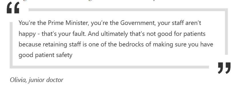 WhiskyElf's tweet photo. Sunak blaming NHS staff for waiting lists.
What a way to treat public sector workers.
This is what Junior Doctor Olivia said in LBC phone-in, in response to his divisive remarks.
The #Britfash want to turn people against each other. We need to #supportNHS, not vilify it! https://t.co/nQq94tmlS0