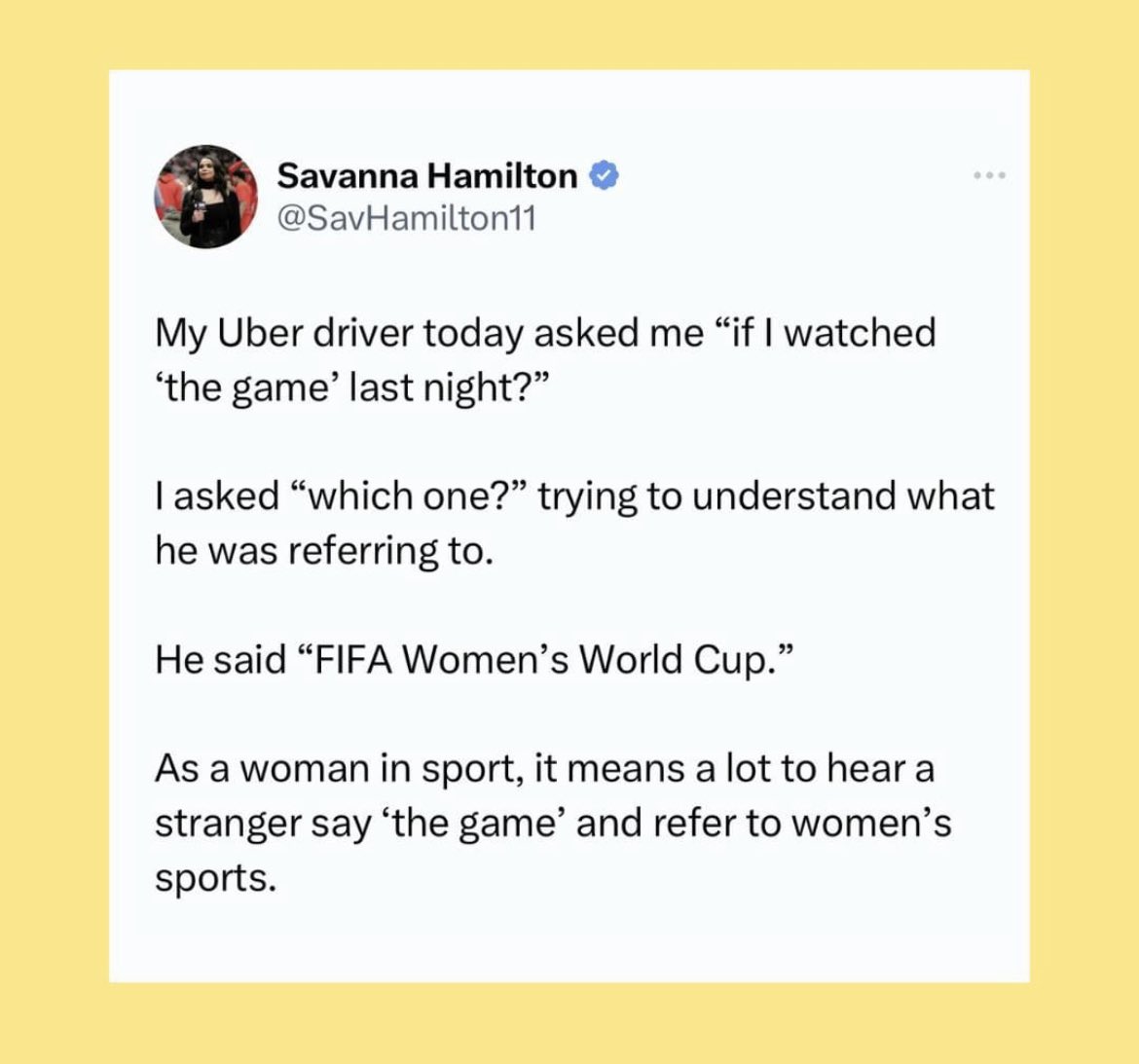 ‘The game’ has such a deep meaning to so many of us who have played before the u/15 soccer final or junior boys rugby final or on the day before THE grand final. Words have meaning. THE has never felt so powerful and inclusive. The revolution is here and I’m all about it…