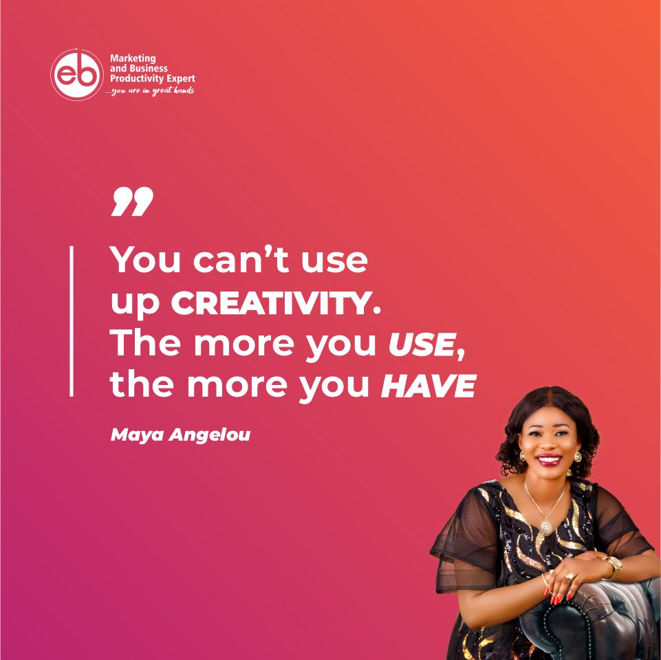 “You can’t use up creativity. The more you use, the more you have.' -Maya Angelou
.
.
.
 #eunice_braimah #motivationalwednesday #creativethinker #flawlessexecutions
#businessexpert