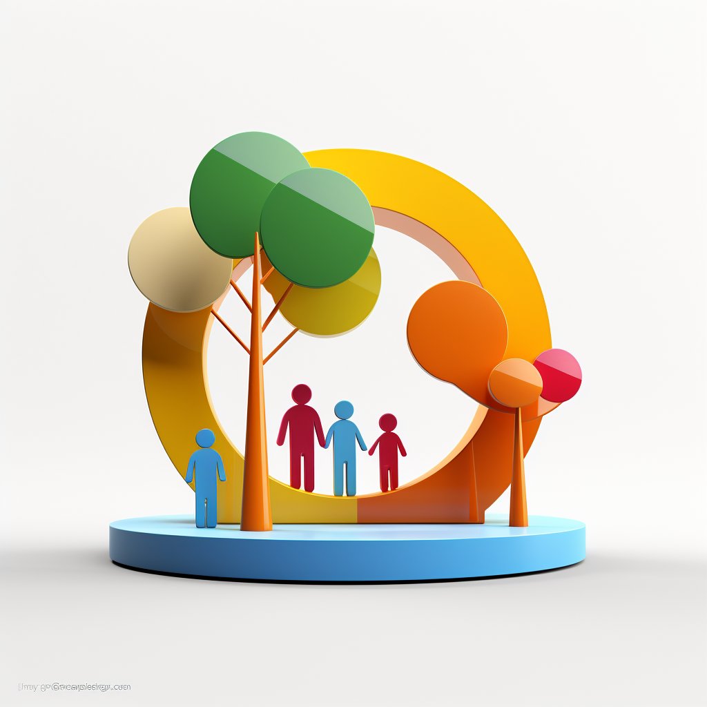 icon, logo, minimalist, 3d, children playing in the park, full colors, octane render, white background