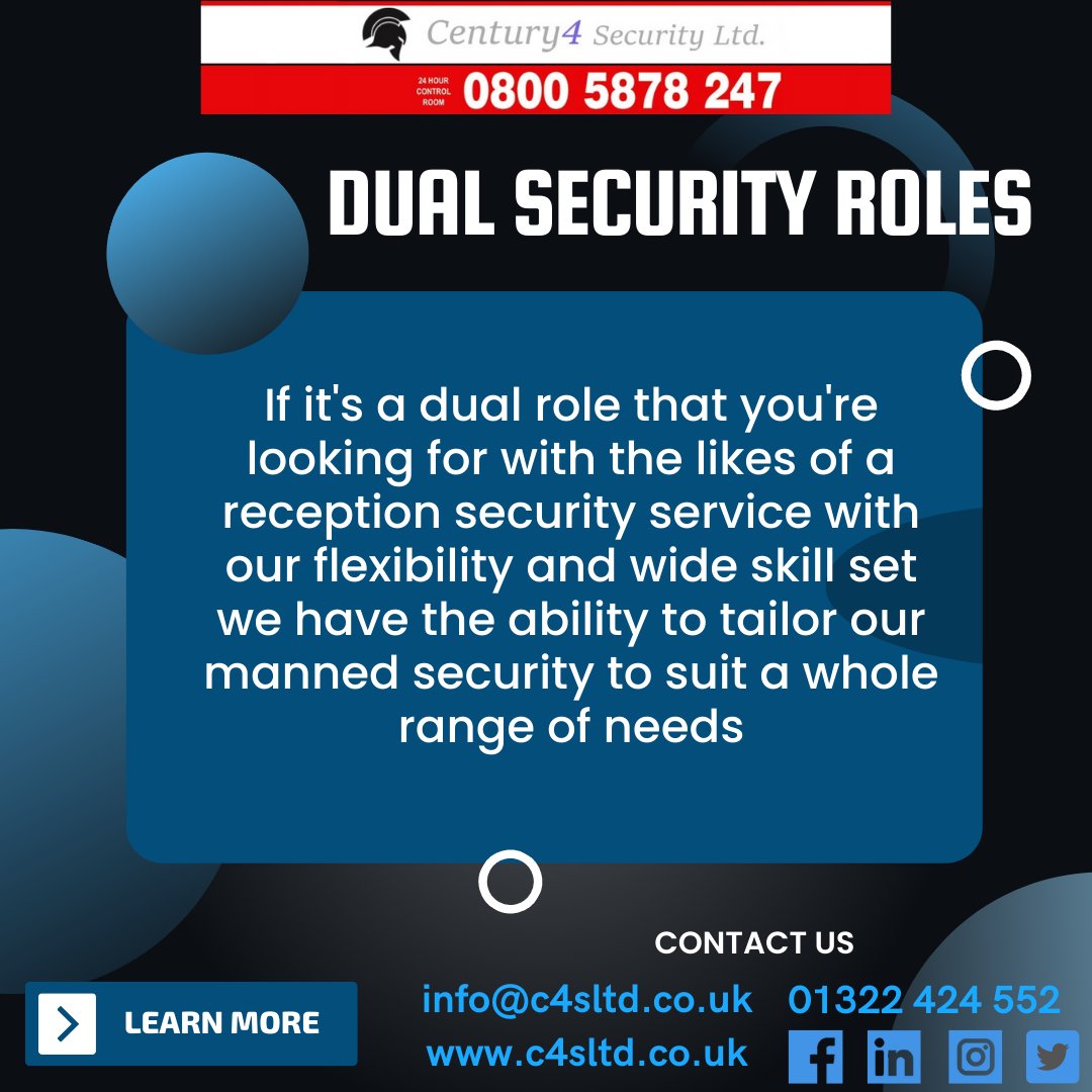 Trust in us to cover your security needs!

#securityservices #century4security #securityindustry #uksecurity #mannedguarding #k9security #doghandling #keyholding #alarmresponse #mobilepatrols #mobilesecurity #securitysolutions