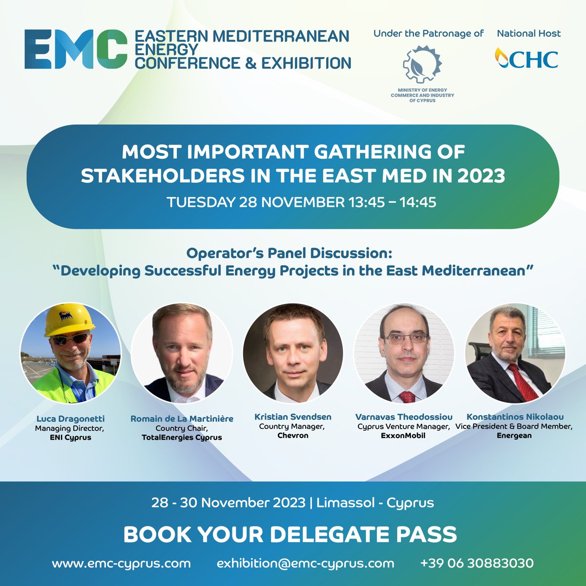 The EMC Strategic Conference, taking place from 28-30 November in Limassol, CYPRUS, is set to be the most important gathering of stakeholders in the East Med in 2023, featuring 8 Ministers and more than 300 CEOs and global business leaders. #EMC23