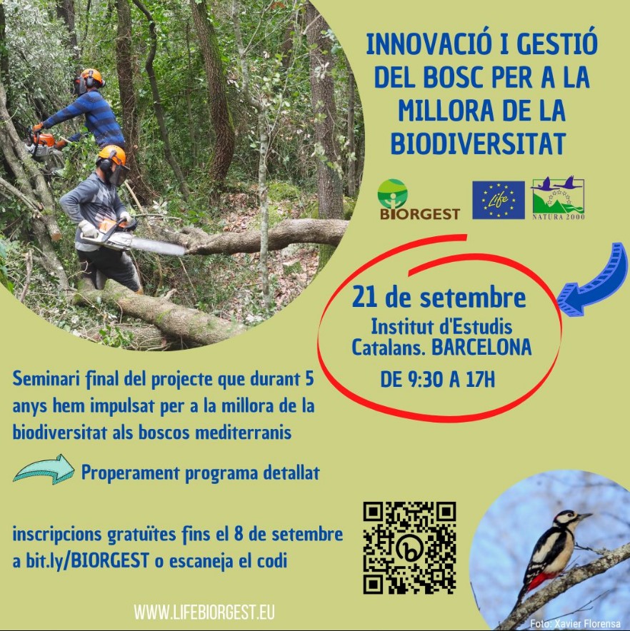 cpforestal's tweet photo. Jornada final projecte #LifeBiorgest. Presentació de resultats i conclusions dels treballs de 5 anys per a la millora de la #biodiversitat als #boscos mediterranis.
📆 21/09/2023
📝👉 https://t.co/p6qYhrLNwJ
@cfcatalunya @ctforestal @CREAF_ecologia @XCNatura @accioclimatica #CNPF https://t.co/tUIo2OG9bZ