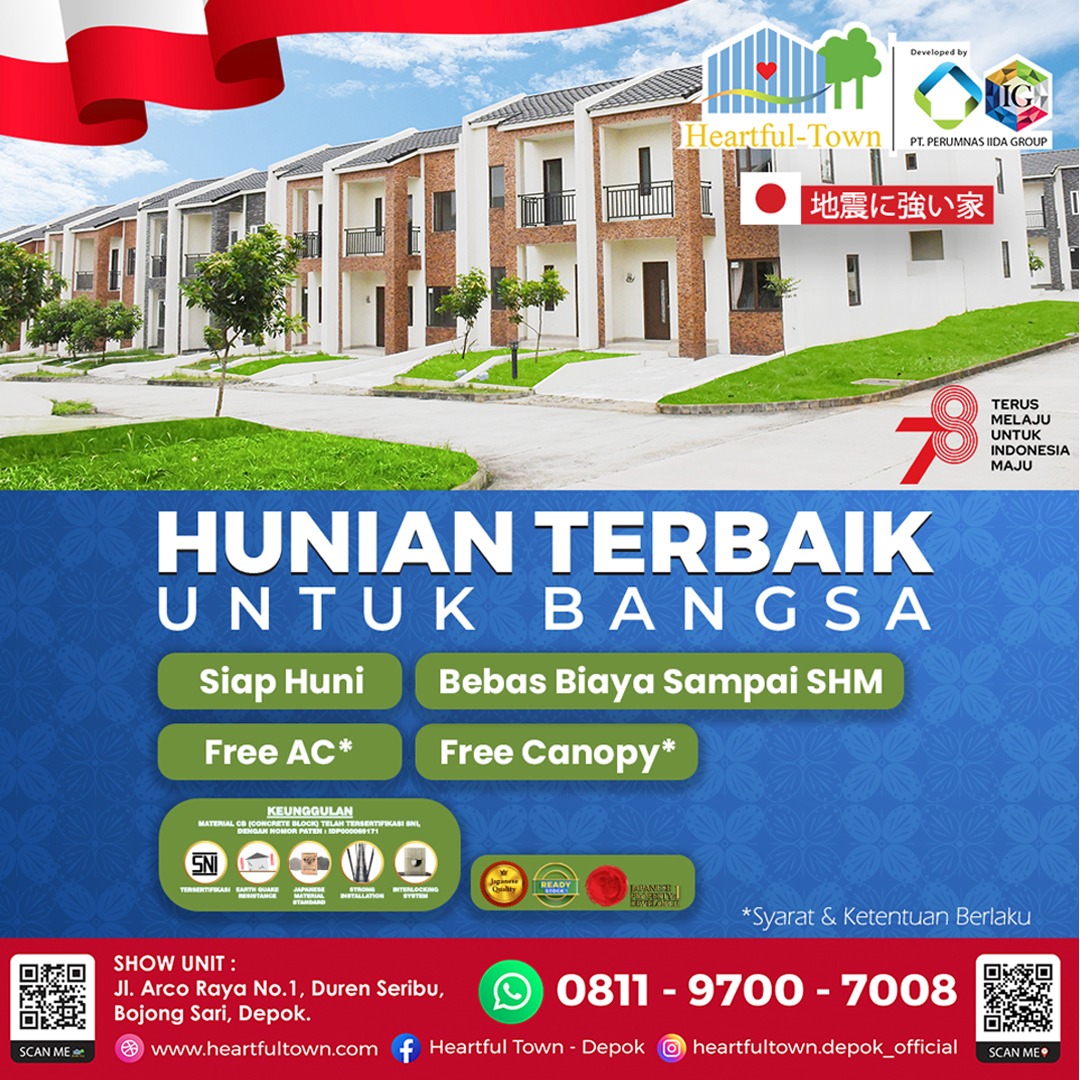perumnasiida's tweet photo. 🇮🇩🇮🇩Semangat kemerdekaan di bulan Agustus!🇮🇩🇮🇩
Heartful-Town mempersembahkan hunian terbaik untuk bangsa!

fu JI. Arco Raya No. 1 Duren Seribu,
🏡 Depok, Jawa Barat
☎️ 0811-9700-7008

 #rumahtahangempa  #rumah2lantai  #rumahkonsepjepang    #kprrumah   #rumahreadystock https://t.co/pwnkvEPz6L