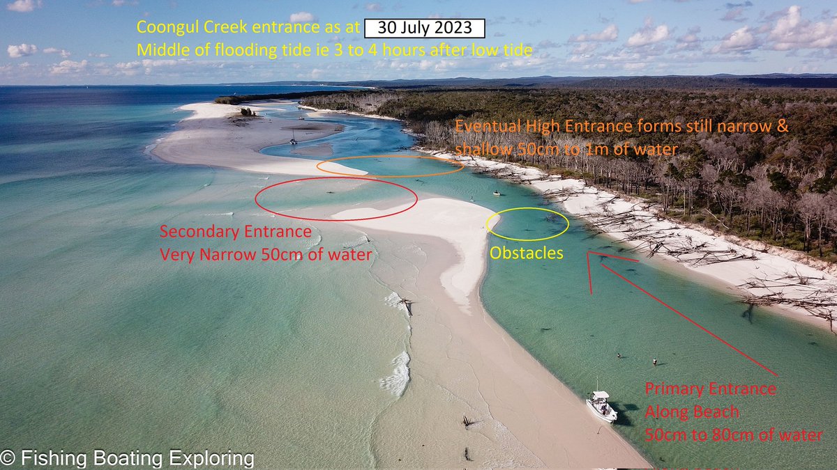 FishBoatExplore's tweet image. Coongul Creek Entrance - K'gari - Fraser Island - Update as at 30 July 2023 😎 If you are planning a trip in the next few months, I would be looking at entering the creek 2 hours either side of 'HIGH TIDE' just to be safe.
Any Q's - just message 💪
