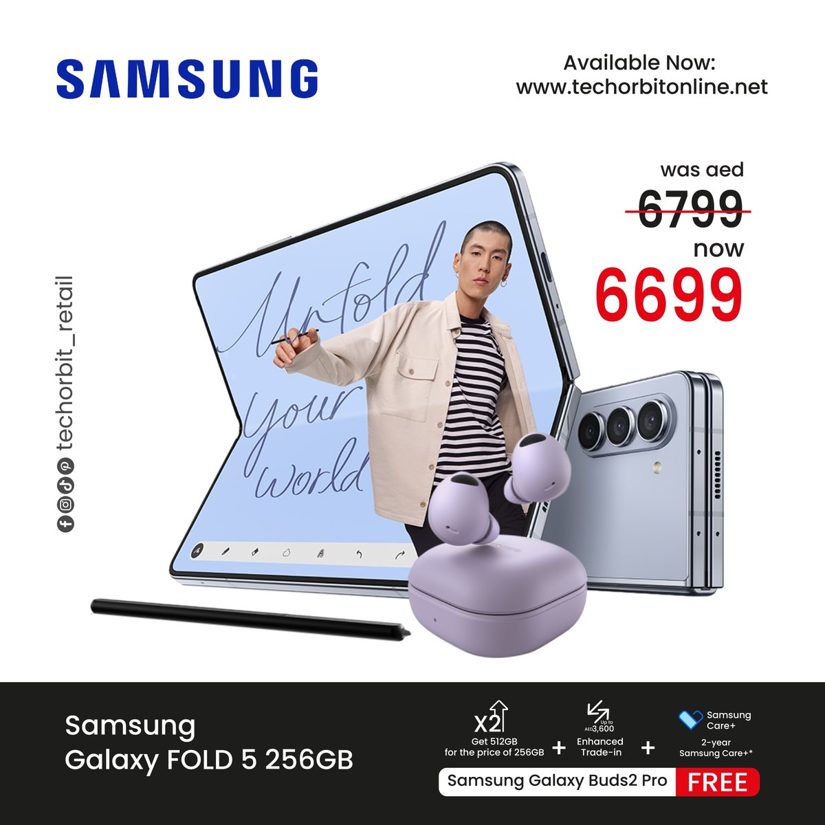 Techorbit2003's tweet image. Pre-order Samsung Galaxy Z Fold5 5G 256GB Smartphone + Samsung Buds 2 Pro 
Pre-order Samsung Galaxy Z Fold5 5G 1TB Cream Smartphone+Case+Buds2pro+Buds Cover 
techorbitonline.net
#techorbit #SamsungGalaxyZfold5 #fold5 #Samsung #fold5 #UAE