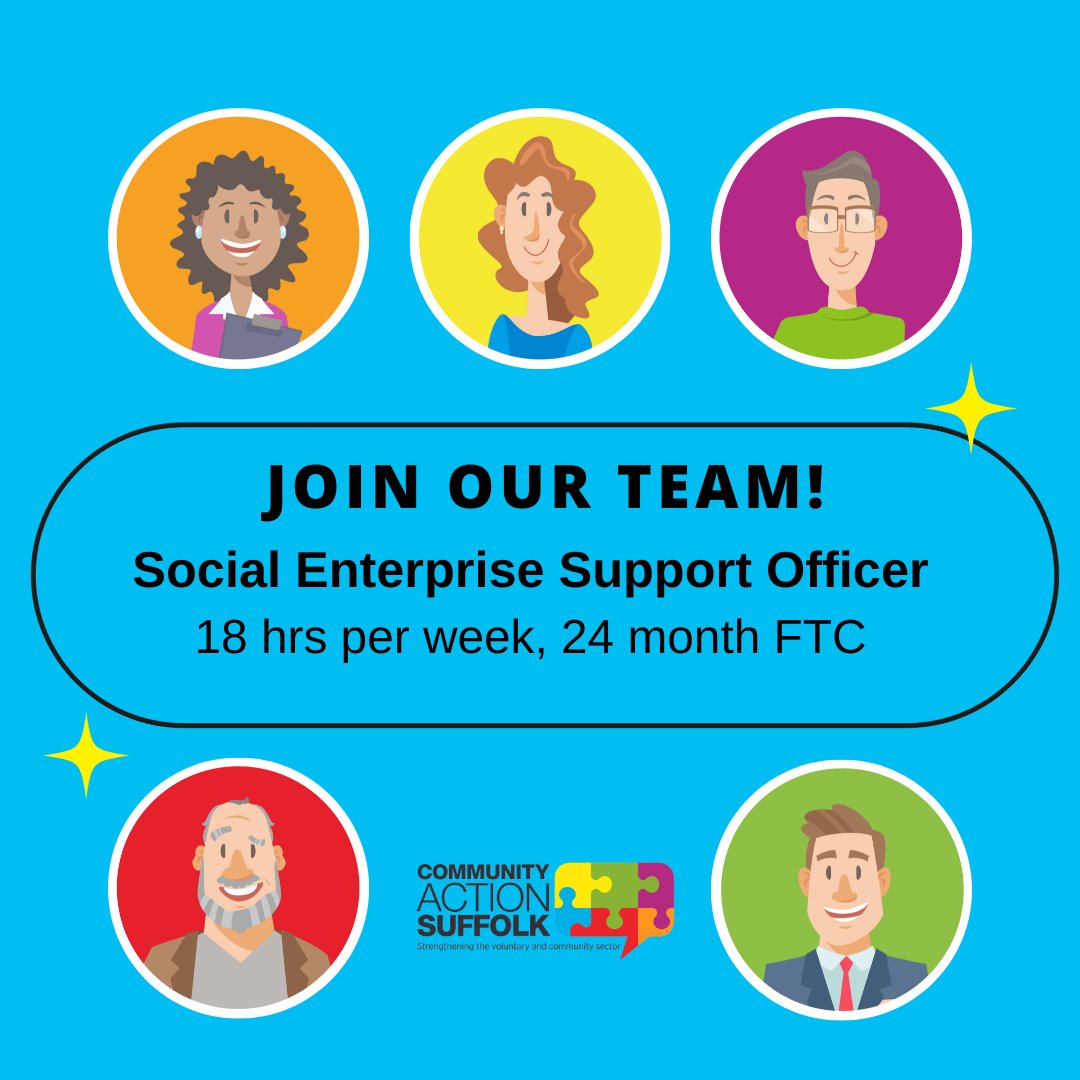 We're seeking a Social Enterprise Support Officer to join our friendly team to develop our understanding and support for social enterprises.

To apply or for more information, click here: communityactionsuffolk.org.uk/abou.../vacanc…
Closing date: 9am on Monday 28th August