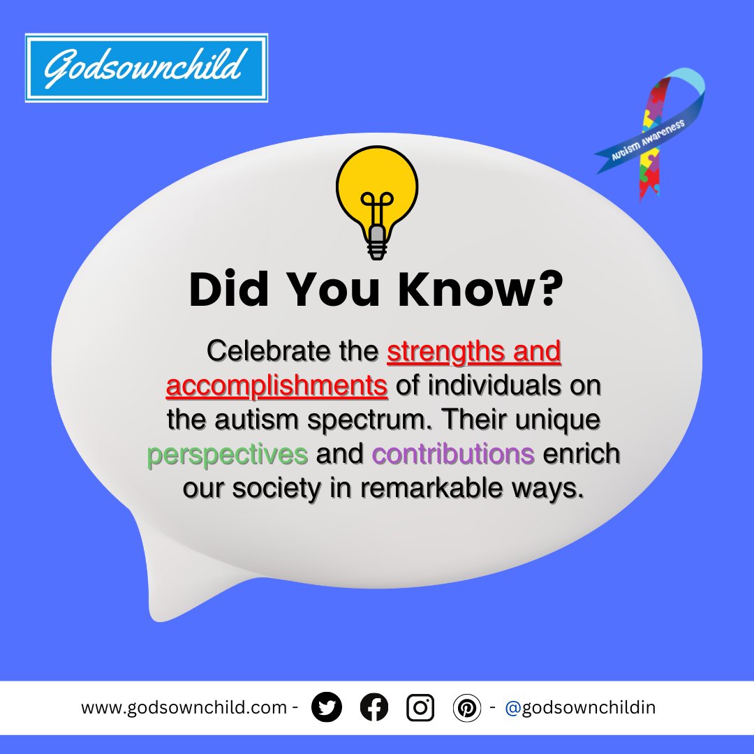 🌟 Did you know? 🌟 Celebrate the strengths and accomplishments of individuals on the autism spectrum. Their unique perspectives and contributions enrich our society in remarkable ways. 💙 #AutismAwareness #Inclusion #CelebrateDifferences #AutismStrengths #DidYouKnow