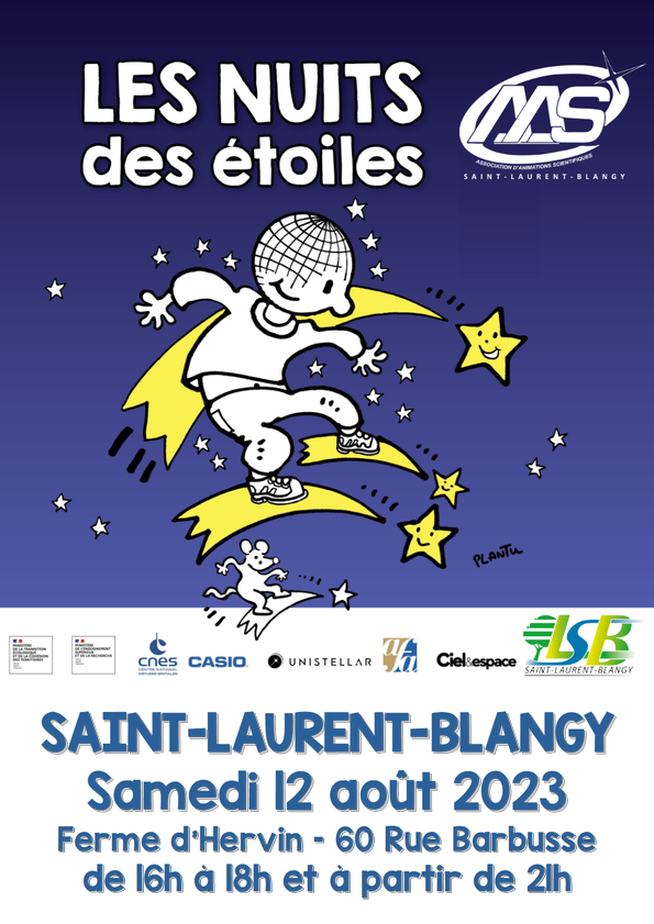 AAS_CYBERBASE's tweet photo. Nuits des étoiles 2023 
samedi 12 août 2023 
à la Ferme d'Hervin
Saint-Laurent-Blangy

16h : Chasse aux météorites et observations solaires
A partir de 21h : conférences et observations du ciel

Entrée libre

Venez nombreux
#astronomie #ne2023 #nuitsdesetoiles #saintlaurentblangy https://t.co/I4klKw0rf4