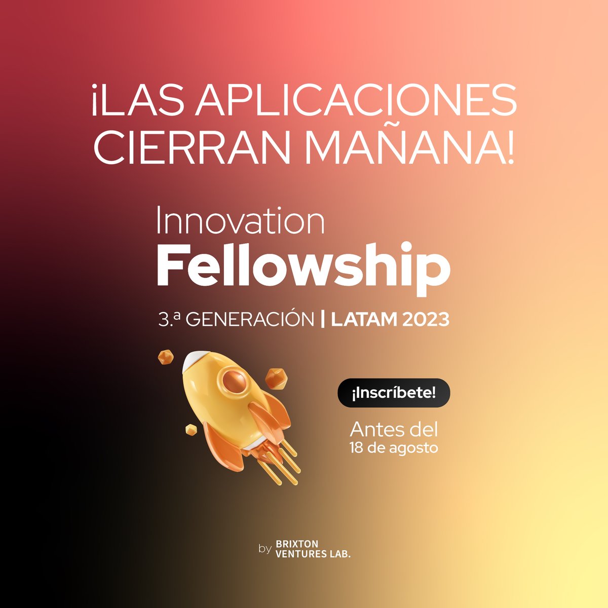 ¿Vas a dejar pasar esta oportunidad? 🤔 

Forma parte de la primera comunidad de líderes de innovación en LATAM. 

🗓️ Cierre de postulaciones: 18 de agosto 

Conoce todos los detalles y aplica 👉  bit.ly/fellowship-LAT…