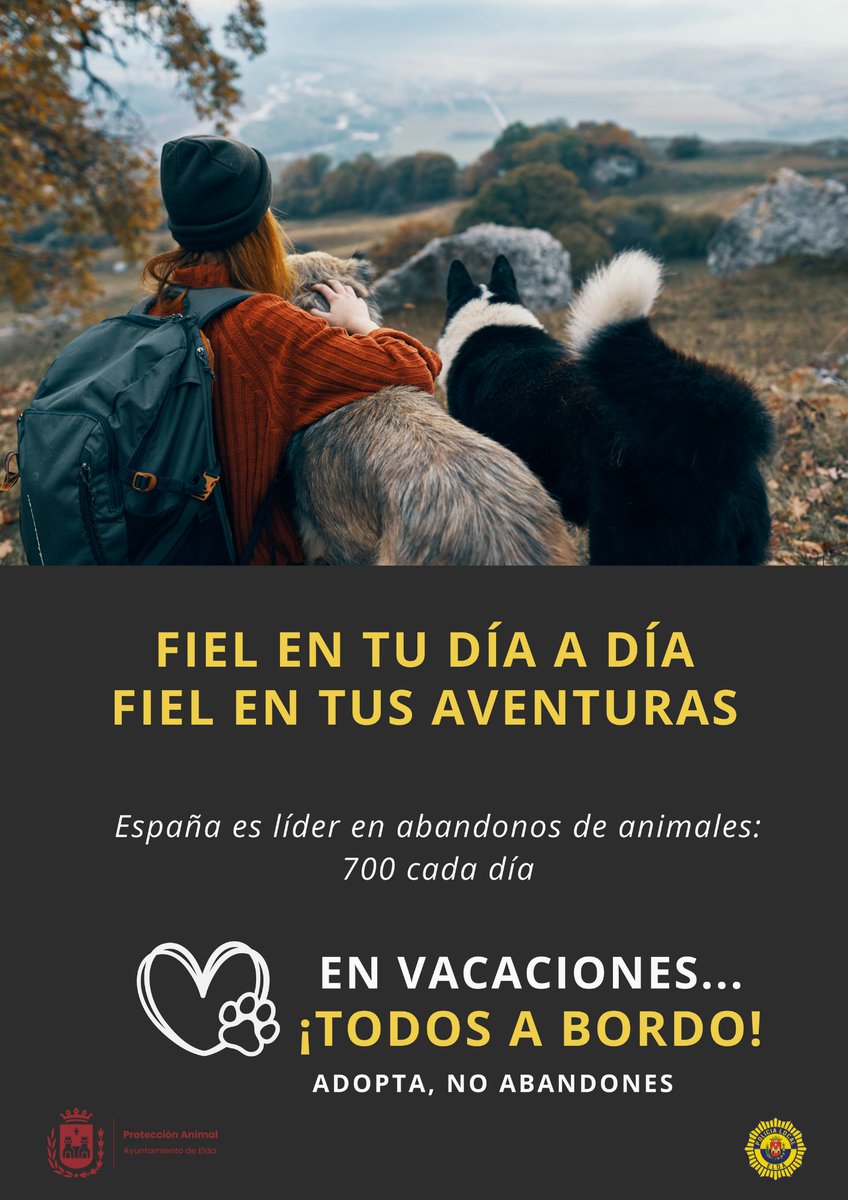 ‘𝗘𝗻 𝘃𝗮𝗰𝗮𝗰𝗶𝗼𝗻𝗲𝘀, ¡𝘁𝗼𝗱𝗼𝘀 𝗮 𝗯𝗼𝗿𝗱𝗼!’ 🐶🐶

Si te vas de vacaciones este verano, no te olvides de tu mascota. Planifica tus escapadas y deja que tus peludos puedan acompañarte de una forma sencilla y práctica.

#Elda #AbandonoAnimal | #AyuntamientoDeElda