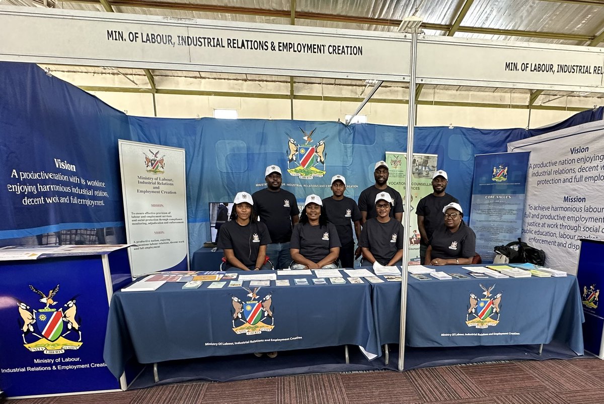 MOJLRNAM's tweet photo. We’re coming to you live from the Eenhana Trade and Business Expo. Feel free to come visit our stand for more information labour relations. 

#EenhanaExpo #EmploymentCreation #MLIREC #Labour #Sustainability #NoToViolence #C190 #StakeholderEngagement #FishingRegulations https://t.co/sm7W2cFAjG