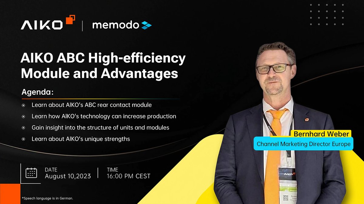 Save the date - #AIKO has been invited to host a webinar at #Memodo on August 10

Bernhard Weber, Channel Marketing Director Europe at AIKO, will give a introduction to our ABC Module, including its unique advantages offered by AIKO’s technology.

Feel free to join us.