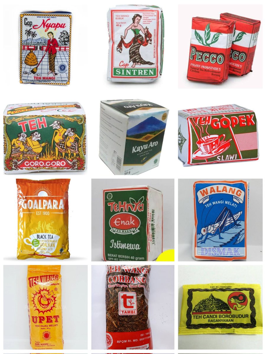 Widino's tweet image. Dari 36 merek teh tubruk/bubuk lokal yg gw kumpulin ini, sebutin satu aja merek teh yang paling kalian suka bgt??

Kalo gada di gambar boleh sebutin ☕☕☕