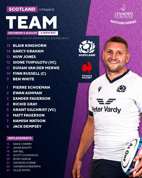 jaredwright17's tweet photo. ๐ด๓ ง๓ ข๓ ณ๓ ฃ๓ ด๓ ฟ Finn Russell captains Scotland against France!
Huwipulotu in the centres, in what is a threatening backline! ๐ณ
#SCOvFRA #RWCWarmUps https://t.co/G5dZz0l0wp