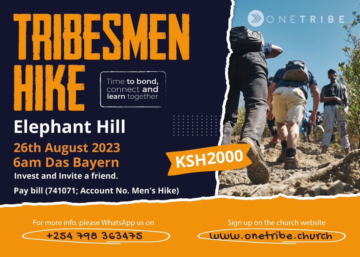 OneTribeChurch's tweet photo. Men! It's time to break away from the hustle and embrace God's creation together. 💪🏽 Join us on 26th August for an unforgettable hike to 🐘 Hill! 
https://t.co/m7K47HC4s2
P.S. Donations are welcome to sponsor a brother! https://t.co/zx6qchzAMQ