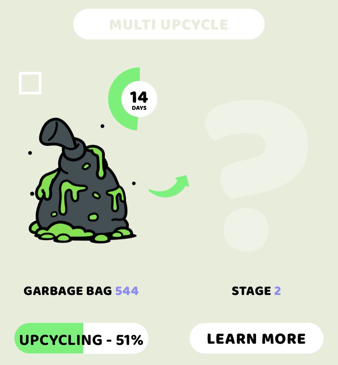 CharlesVelez85's tweet photo. GM #Web3 Frens ๐ต
Canโt believe weโre already half way there to stage 2! @garbagefriends stake-burn-evolve gives you the ability to choose your journey in their ecosystem. Will you evolve into the final stage & reveal your #GarbageFriend
#GarbageCollector
#GarbageFollowGarbage https://t.co/rV9Z6JgcAf