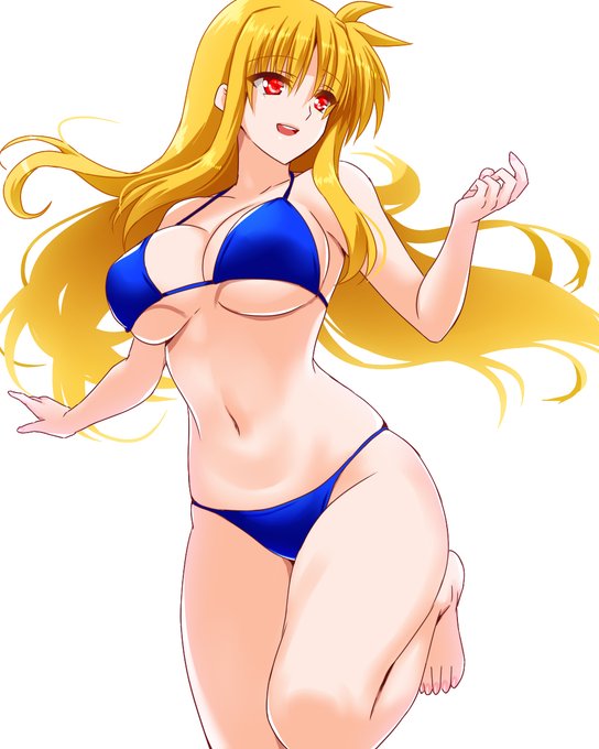 躍動するフェイトさんπビキニ。
昨日のなのはさんの視線の先にフェイトさんがいるわけですね～
見つめ合ってますね～ 