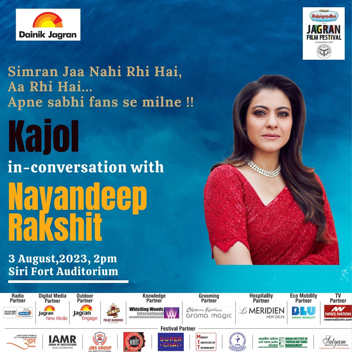 Embracing the Silver Screen: Join us in welcoming the enchanting Kajol as she graces the Jagran Film Festival for an exclusive and captivating conversation with Nayandeep Rakshit. A historic moment as this marks Kajol's very first appearance at any film festival.