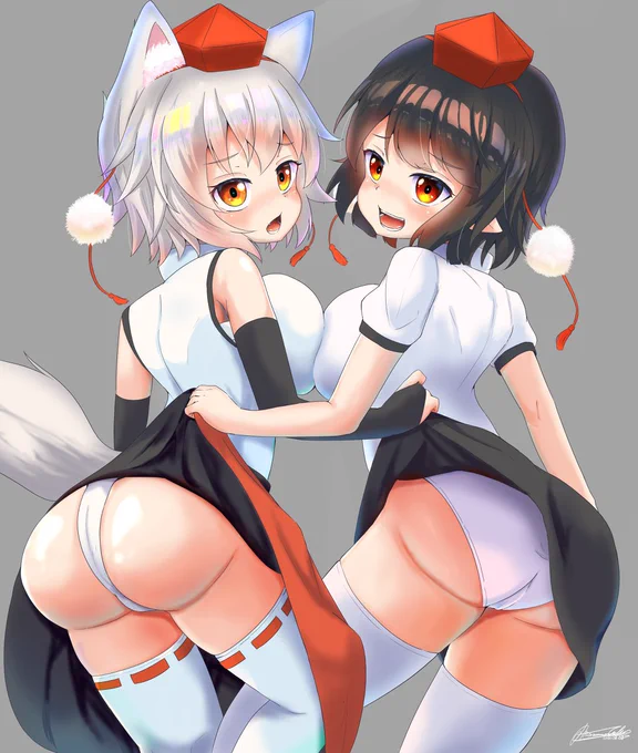 ずいぶん前の過去絵ですが…  #パンツの日 #東方Project #犬走椛 #射命丸文