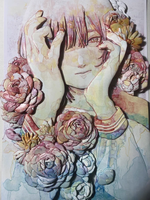 シャドーボックスの技法を使ってイラストに描かれた綺麗なお花を立体的に咲かせてみました。   晴智ありささん ときゎさん オカユウリさん ときわたさん #TLを花でいっぱいにしよう #シャドーボックス