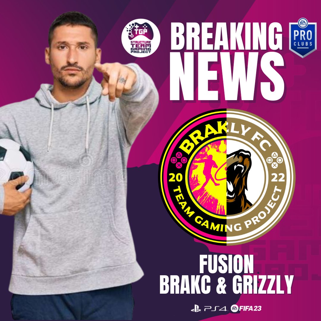La <a href="/TGP_TeamGamingP/">Team Gaming Project</a> à l'honneur de vous annoncer la fusion de 2 clubs de la structure  :
@TGP_BraKC_FC et @FcpGrizzly rendez vous ce soir pour découvrir le nouveau nom du club et son nouveau logo, nous sommes ravis de cette fusion !