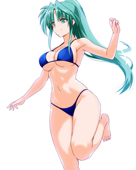 ビキニジャンプシリーズ最後は
リンディ提督～
ビキニでジャンプ企画に巻き込まれて困ってるわけですね^^;

なのはさんから続けたこのシリーズ描いてて
夏コミ本イラスト本の中身を考えたという感じでした^^
なので表紙のイメージに近いイラストだったのです。 