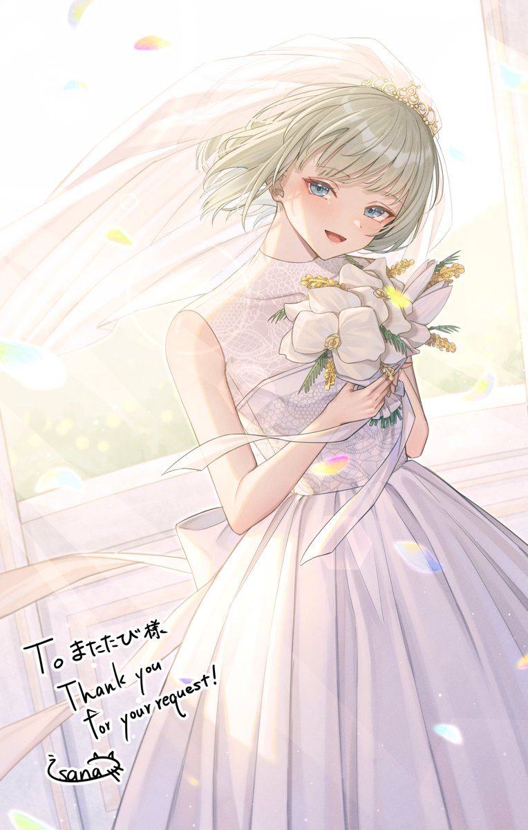 1girl dress solo flower veil bouquet wedding dress  illustration images