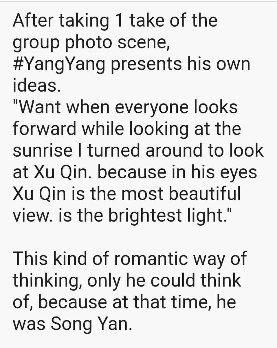 YY_ina11's tweet photo. From bazaar intv : that scene where SY looked back to XQ when taking group photo was actually  YangYang's ideas and he gave some suggestions to Director in shooting.

Wow the details he actually took attention to..he's so passionate in his job 👍
#YangYang杨洋
#FireworksOfMyHeart https://t.co/H9VZudblQH
