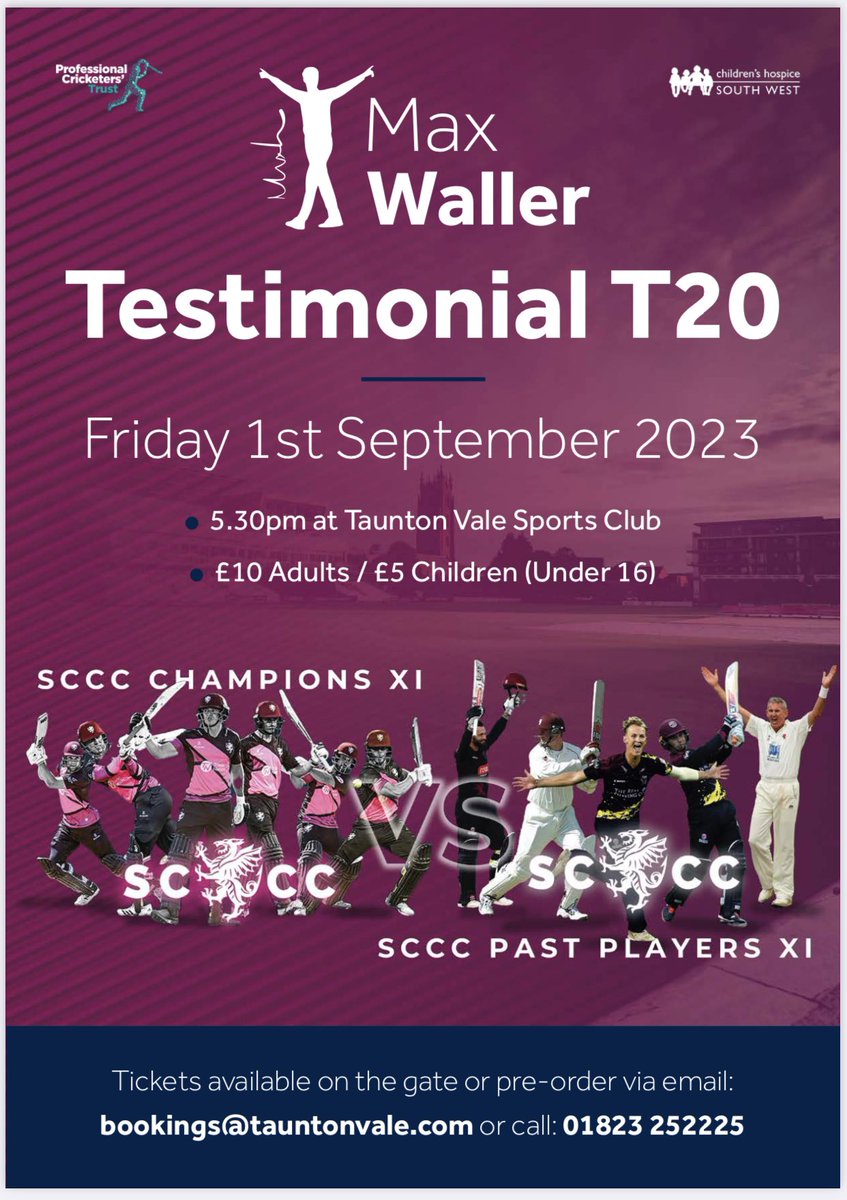 Please *BOOK NOW* See below for more details ⬇️ T20 Champions XI v Past Players XI 1st September, 17:30 Start.