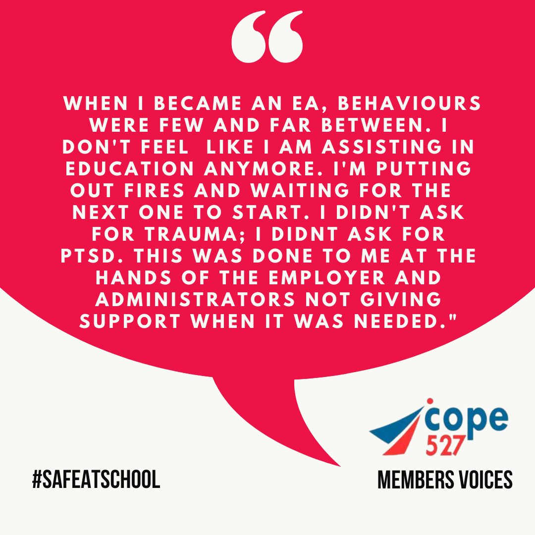 Violence impacts all who witness it. Support staff are no longer doing what their jobs initially entailed. Things may evolve - but violence should never be part of the school day. YOU can help  go to: bit.ly/SoundTheAlarmW… and be heard. #onted #hwdsb #onpoli