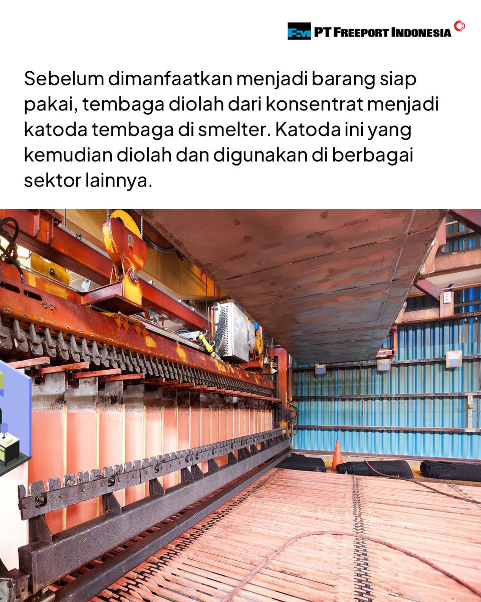 IDFreeport's tweet photo. Konsentrat tembaga diproses dan dimurnikan di smelter menjadi katoda tembaga.
#FreeportIndonesia #Freeport #KitaFreeportIndonesia #MiningforLife #ForemostinCopper https://t.co/tKnClCOx3o
