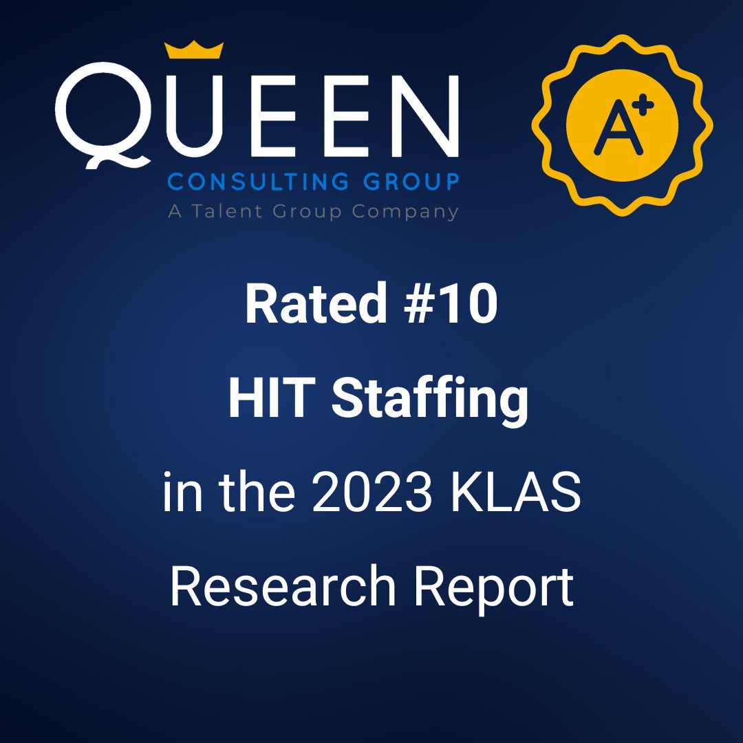 QueenConsulting's tweet photo. Surpassing Expectations with Exceptional Staffing Services! Queen Consulting Group, A Talent Group Company, proudly secures the #10 spot in the respected KLAS HIT Staffing Report! We're thrilled about our A+ customer satisfaction rating and look forward… https://t.co/eYo5t2Pbw0 https://t.co/Mp0Ouh5Uwp